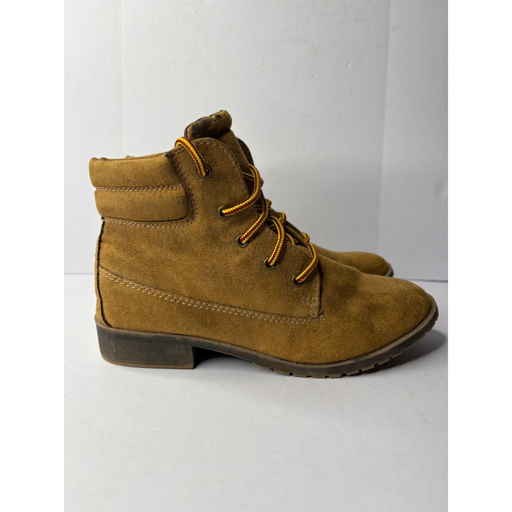Mad‎ Love Womens Tan Faux Suede Lace Up Ankle Boots Wheat size 7.5